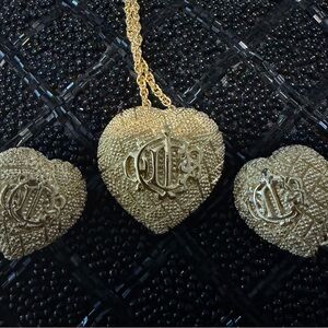 Gold Heart Pendant Necklace and Earrings Set
